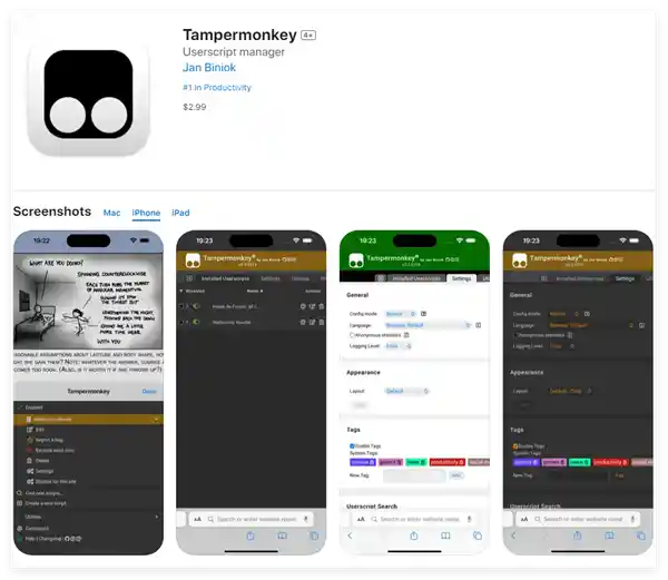 猴猴大作战：Tampermonkey终于登陆App Store！Safari用户也能尽情享用，抢先价仅需21元！