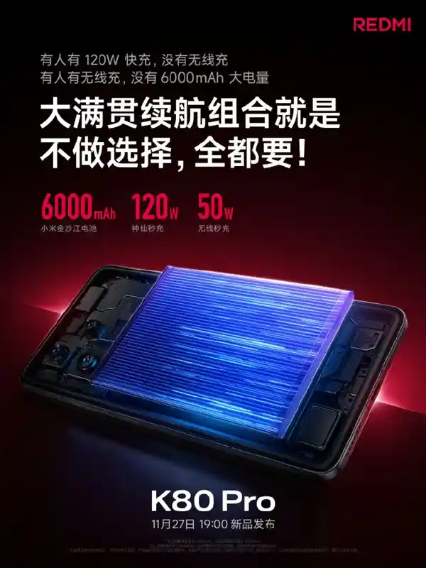 红米K80 Pro：超强120W充电，续航比小米15更猛！