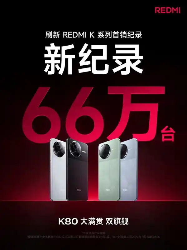 红米K80系列首发销量破66万，创下K系列新高