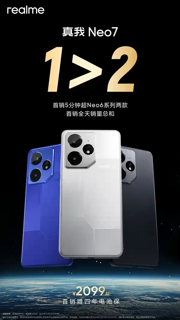 真我Neo7首销5分钟销量破纪录，轻松超越Neo6系列全天销量总和