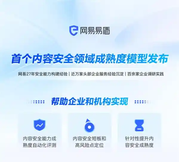 网易易盾领先发布内容安全成熟度模型，助力企业全面提升风险防范与危机应对实力