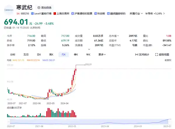 寒武纪市值3000亿，2024年净亏损预计近4亿元，盈利路在何方？