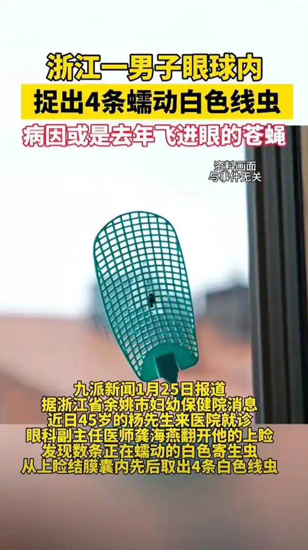 男子眼球惊现四条蠕动线虫，左眼竟曾做过苍蝇饲养室