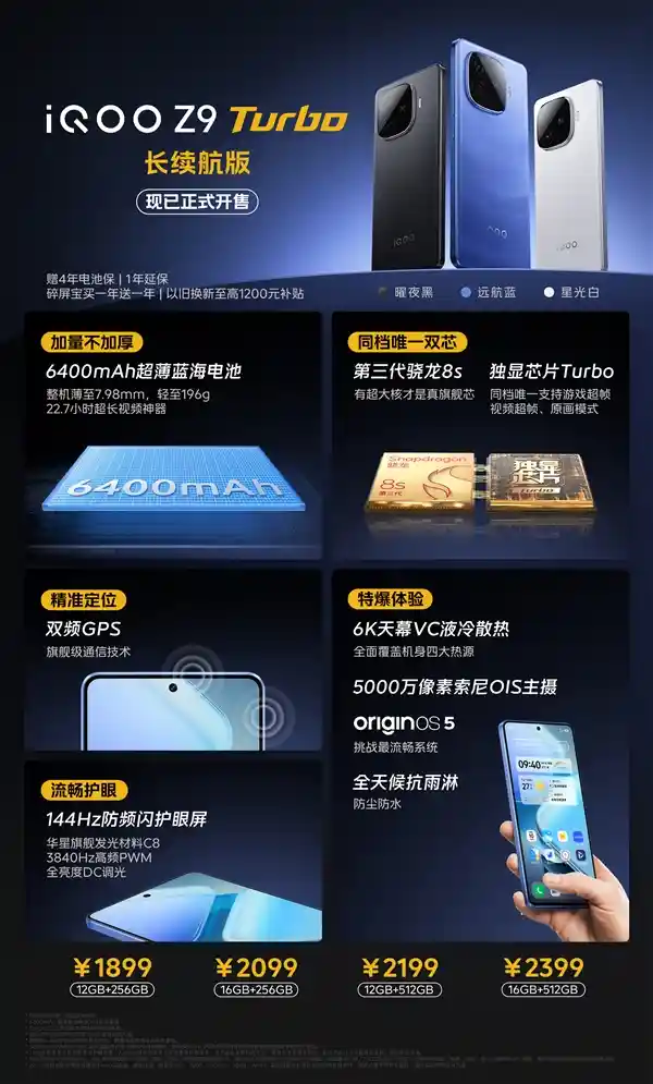 iQOO Z9 Turbo长续航版惊艳登场！6400mAh大电池潜伏其中
