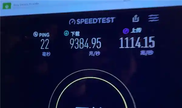 中国首家万兆光纤家庭宽带速度惊人！下行9500 上行1100实测