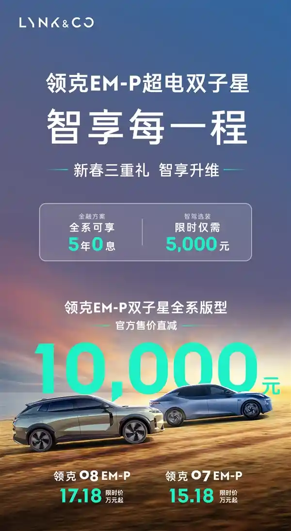 领克EM-P插混车型惊喜降价1万！5年0息优惠来袭