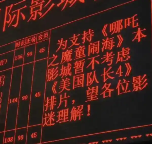 国内影院反制《哪咤2》北美排片：拒绝《美队4》，维护国产动画
