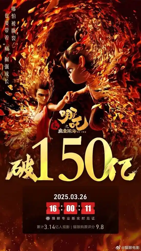 《哪吒之魔童闹海》票房破150亿！独家纪念海报震撼发布