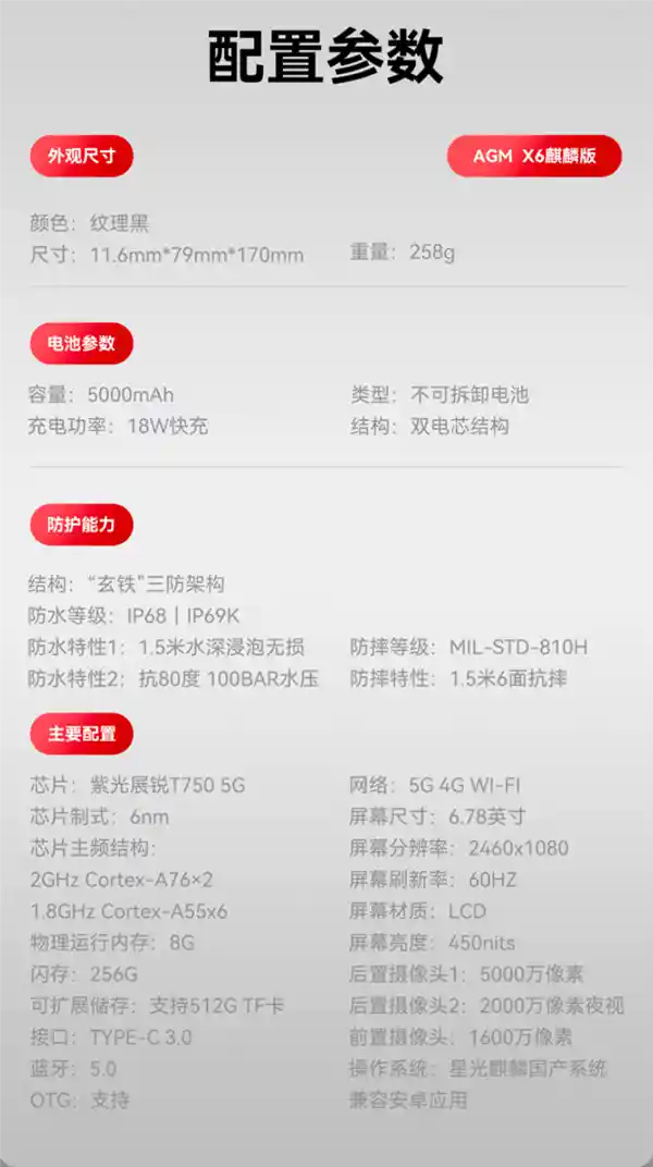 国产芯加持！AGM X6麒麟版三防手机震撼上市：2519元开启全新防护体验