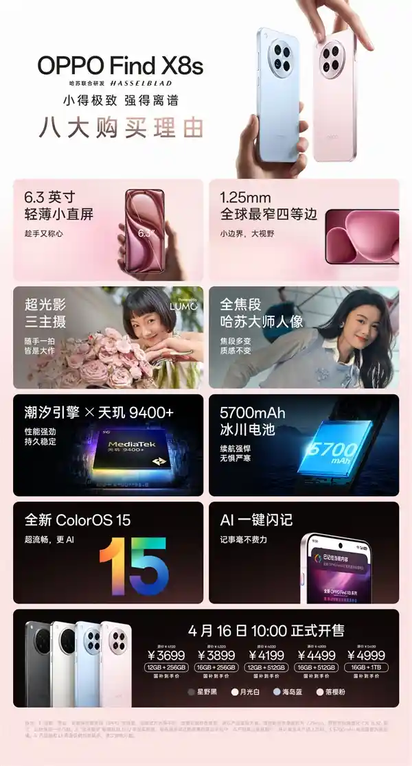 OPPO Find X8s震撼亮相：史上最窄1.25mm边框，首销价仅3699元
