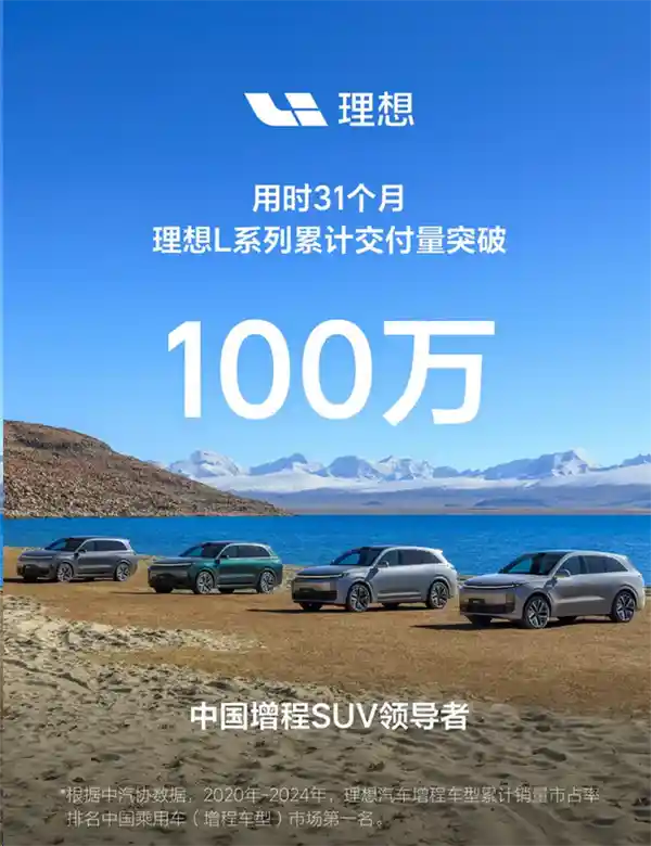 [仅用28个月！理想L系列强势达成百万交付里程碑]