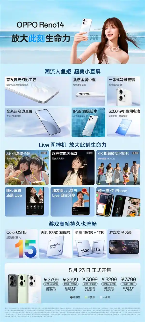 《2379.15元起！OPPO Reno14演绎同档位小直屏美学天花板》