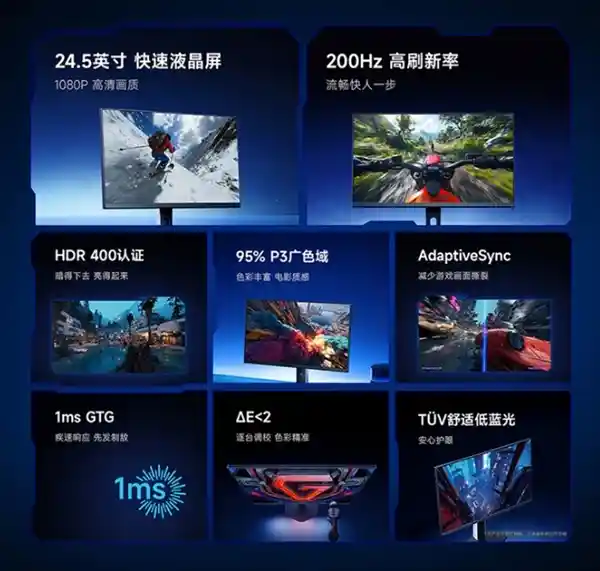 电竞玩家福音！小米发布REDMI 24.5英寸200Hz疾速屏显示器，1080P高刷天花板仅549元！