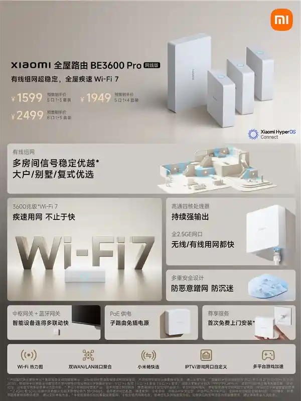 智享全屋无感互联！小米BE3600 Pro路由网线版预售首发，蓝牙中枢加持