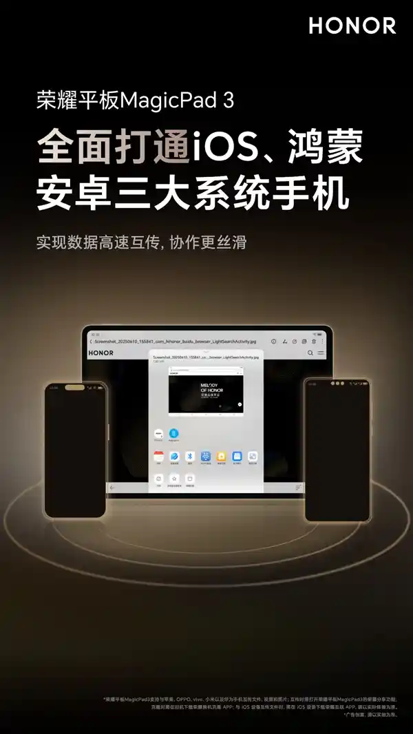 多系统无缝互联！荣耀MagicPad 3首推iOS、鸿蒙、安卓跨生态共享