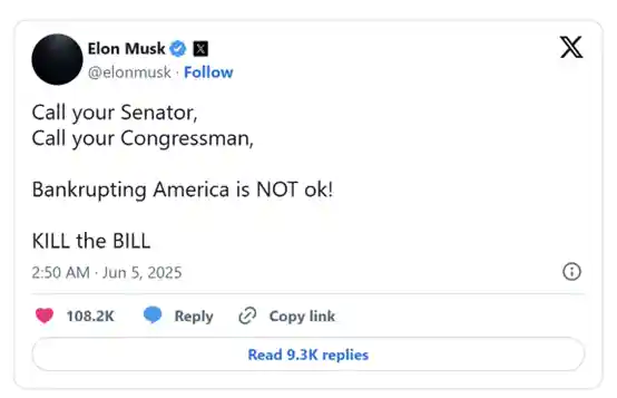 [特朗普与马斯克的塑料兄弟情告吹！ Elon Musk再怼大而美法案]