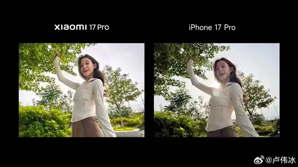 卢伟冰晒小米17 Pro vs iPhone 17 Pro实拍对比：逆光战场谁更胜一筹？